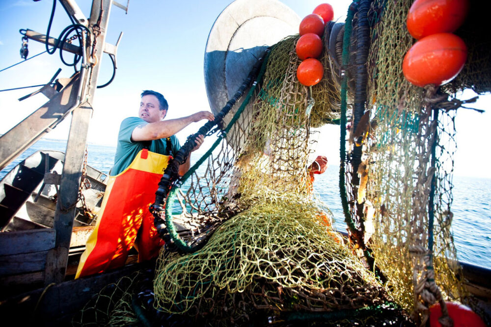 Fisherman on a Boat with a Net
